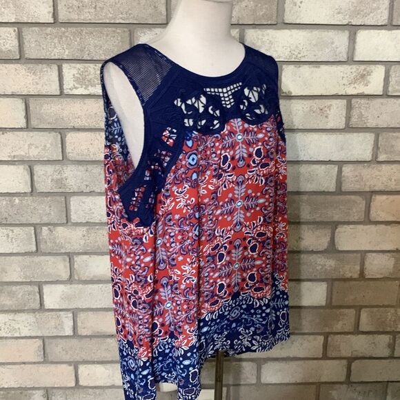 Daniel Rainn SL Paisley Ombre Red/Blue blouse XL - Picture 2 of 4